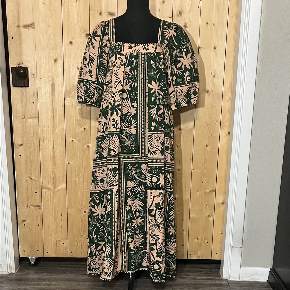 Green and Tan Floral Dress
